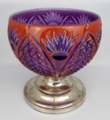 Fine Amethyst Sunburst Orange Overlay Crystal Silver Footed Centrepiece