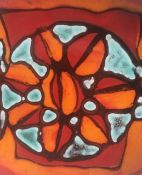 Poole Pottery : Hand painted (Circa 1970s) Delphis ‘Spear Dish’ Orange Colourway with Blue detail...