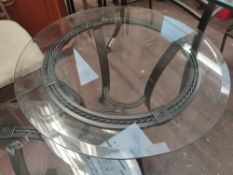 A Round Side Table. Heavy Bronze Style Metal Frame.
