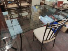 A 6-Seater Dining Table and Chairs. Heavy Bronze Style Metal Frame.