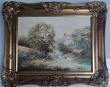 A Renowned Stuart Signed Oil On Canvas Depicting An Idyllic Landscape Scene.