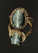 Beautiful Natural 3.05ct Cat’s Eye Ring With Natural Black Diamonds and 18k Gold