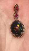 Beautiful Natural 5.40cts Black Opal Pendant Ruby & Diamonds & 18k Rose Gold