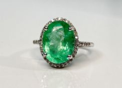 Beautiful 4.24CT Untreated Natural Columbian Emerald Ring, Diamonds & 18k Gold