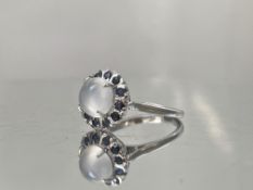 Natural 1.75 CT Moonstone Ring With Natural Blue Sapphire and 18k Gold