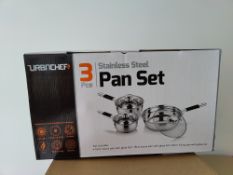 4 x Boxed Sets of Urbnchef 3 Piece Stainless Steel Pan Sets