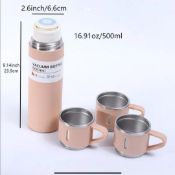 Vacuum Insulated Flask, 500ml Stainless Steel Thermo Bottle 2 Cups Leakproof Thermal Coffee Flas...
