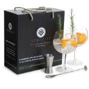 Vemacity Crystal Gin Glasses Set of 2 - Handmade Gin Glass Gift Set - Silver Cocktail Spoon, Spir...