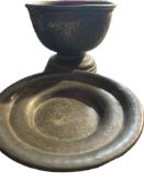 Liberty & Co Arts & Crafts Tudric Hammered Footed Bowl and Porridge Dish