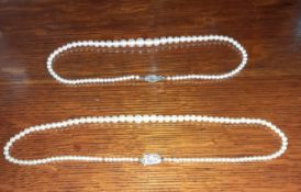 2 Vintage Pearl Necklaces With Silver Clasps.