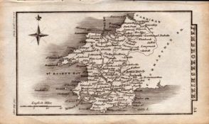 Wales Pembrokeshire Antique Copper Engraved Map by Sidney Hall.