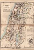 Palestine With The Hauran Antique Coloured Detailed Victorian c1850 Map.