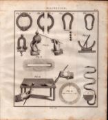 Magnetism 3 Detailed Diagram 1799 George III Antique Copper Engraving.