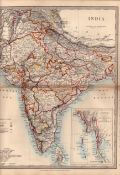 India Andaman & Nicobar islands Antique Coloured Victorian c1850 Map.