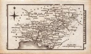 Wales Carmarthenshire Antique Copper Engraved Map by Sidney Hall.