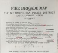 Bacons Rare Vintage London Suburbs London Fire Brigade Districts Map.