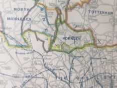 Bacons Vintage London Suburbs Gas Supply and Underground Railway Map.