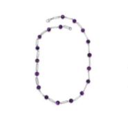 New! Amethyst Necklace In Stainless Steel