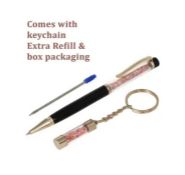 New! Peach Opal Filled Ball Pen With Keychain