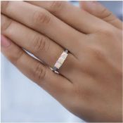 New! Ethiopian Welo Opal and Natural Cambodian Zircon Ring In Platinum Overlay Sterling Silver