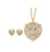 New! White and Black Austrian Crystal Tiger Pendant and Earrings