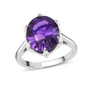 New! African Amethyst Solitaire Ring In Platinum Overlay Sterling Silver