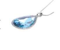 New! 3 Piece Set -Simulated Sky Blue Topaz, Austrian Crystal Pendant With Chain With Scarf
