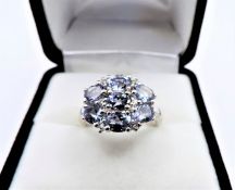 Tanzanite Cluster Ring Sterling Silver New With Gift Pouch