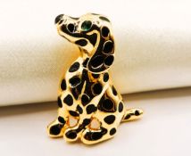 Vintage Gold Plated Enamel Dalmatian Puppy Brooch