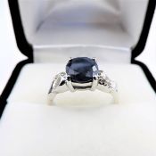 Sterling Silver Sapphire & Diamond Ring New With Gift Pouch