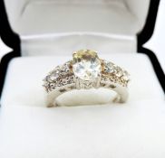 Sterling Silver Lemon Citrine & White Sapphire Ring New With Gift Pouch