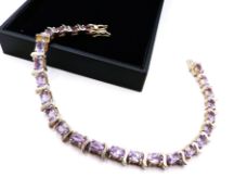 Sterling Silver 6ct Rose De France Amethyst Gemstone Bracelet With Gift Box