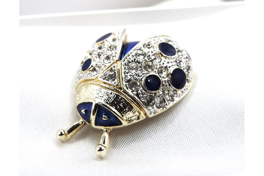 Gold Plated Enamel & Crystal Ladybird Brooch With Gift Pouch - Image 1 of 4