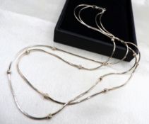 Sterling Silver Double Strand Ball Chain Necklace New With Gift Pouch