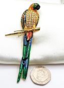 Large Vintage Enamel & Crystal Parrot Brooch 13cm Tall C. 1980's