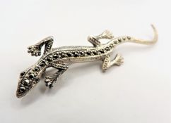 Vintage Sterling Silver Marcasite Lizard Brooch
