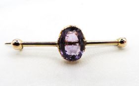 Antique Victorian 9ct Gold 6ct Amethyst Bar Brooch