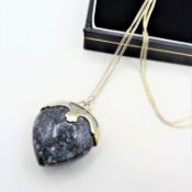 Vintage Artisan Sterling Silver Heart Lapis Lazuli Pendant Necklace