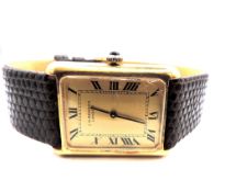 Circa 1960's J. W. Benson Gold Plated Watch Leather Strap Cabochon Sapphire Crown