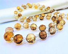 Art Deco 29 Inch Natural Citrine Facet Cut Bead Necklace C.1930's