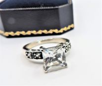 Sterling Silver White Zircon Ring 3 cts New With Gift Pouch