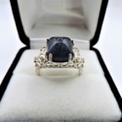 Sterling Silver Blue Azerite & Topaz Ring New With Gift Pouch