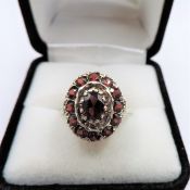 Vintage Sterling Silver Garnet Cluster Ring Hallmark Date 1971