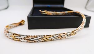 Vintage Italian Gold On Sterling Sterling Tri-Colour Riccio Bracelet With Gift Box