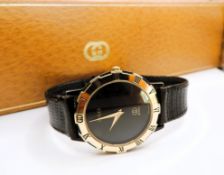 Vintage Gucci Watch Original Black Leather Strap and Box C. 1990's