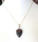 Artisan Sterling Silver Teardrop Cabochon Zoisite Gemstone Necklace With Gift Box