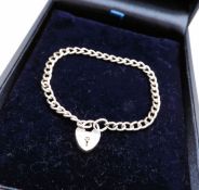 Vintage Child's Sterling Silver Chain & Heart Padlock Bracelet With Gift Pouch