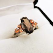 Sterling Silver Smokey Quartz & Citrine Ring C. 1980's