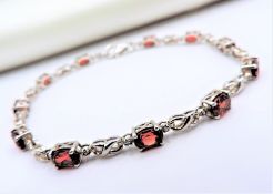 Garnet & Diamond Bracelet 2.9 Carats Sterling Silver New With Gift Box