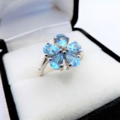 Sterling Silver Topaz & Diamond Ring 3.5cts New With Gift Pouch